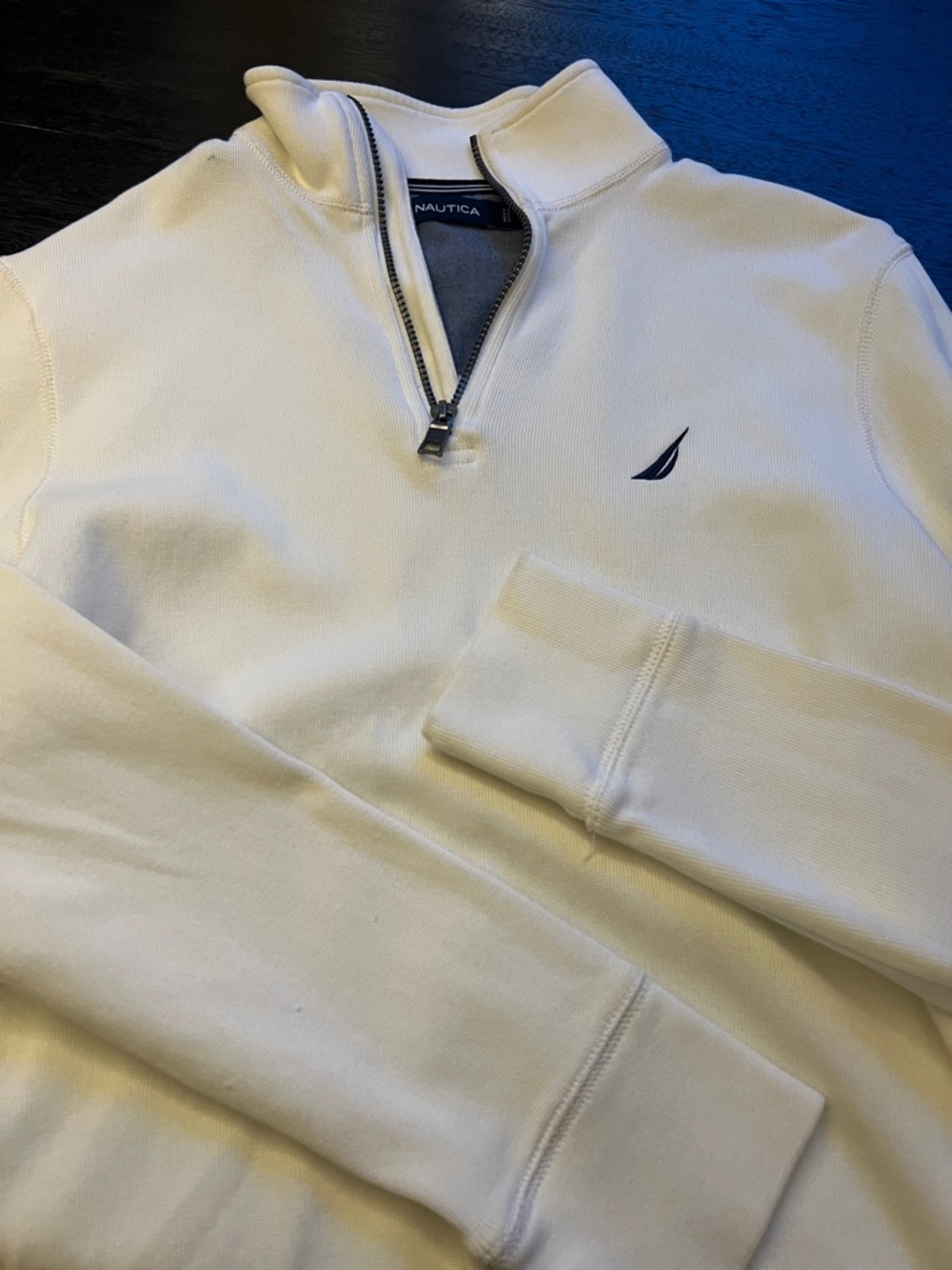 Nautica Men’s Cream Half-Zip Pullover with Navy Logo
